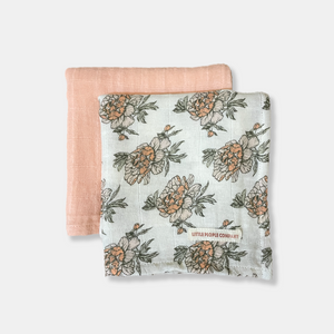 Peach + Floral Print Muslin Swaddle- Small (x2)