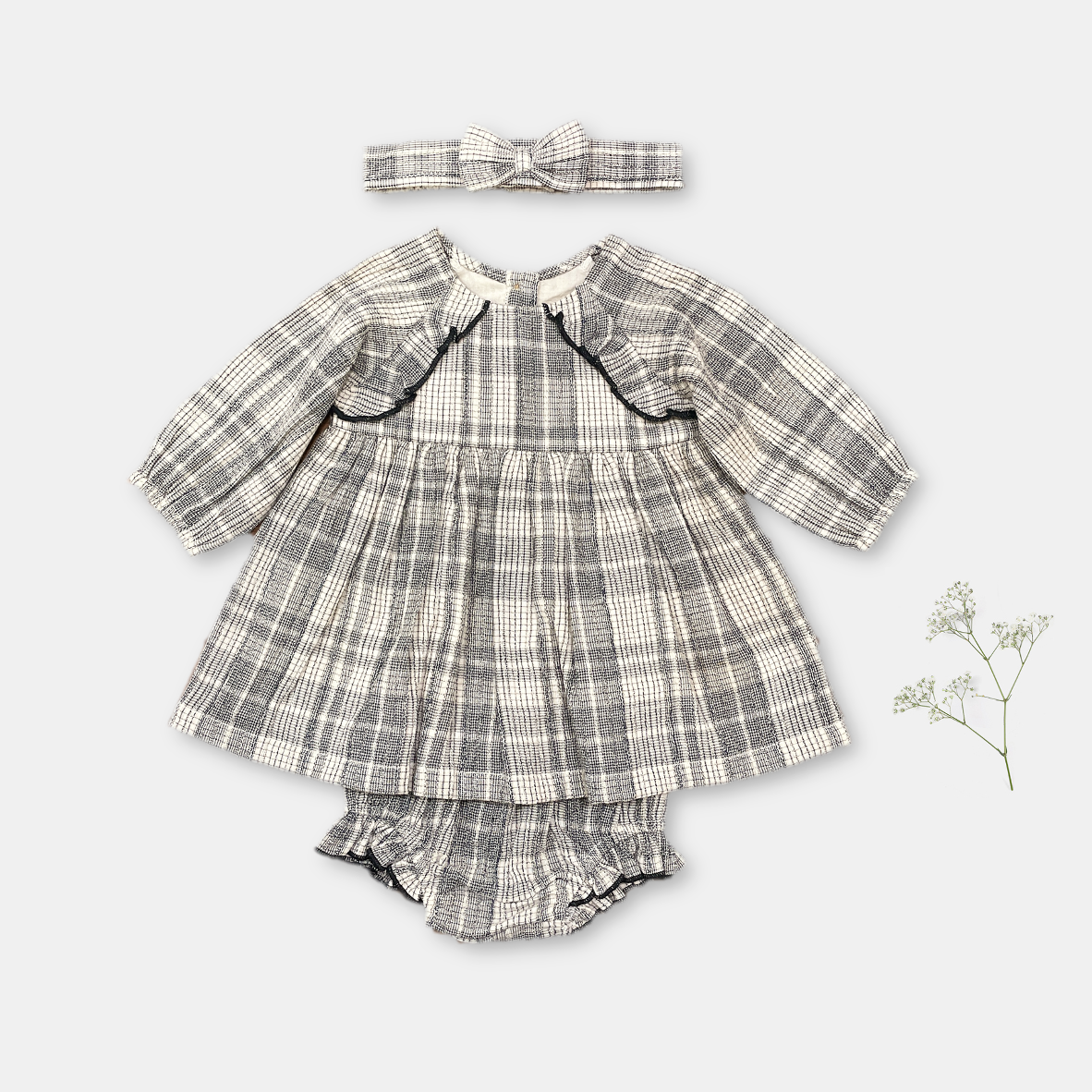 Beige Checks Dress Set