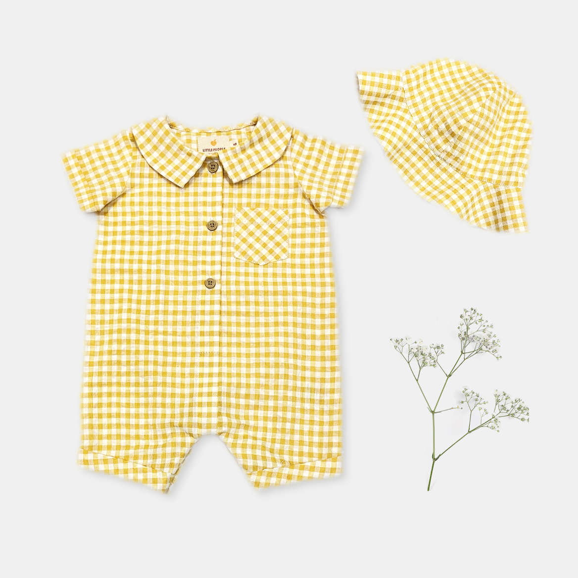 Yellow Gingham Romper and Hat